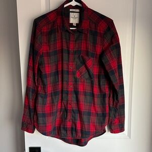 Women’s American Eagle Flannel Shirt Red Navy Blue Gray Size Medium